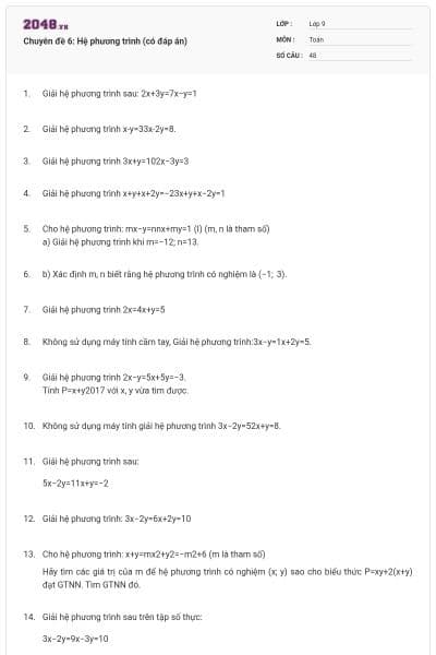 Chuyên đề 6: Hệ phương trình (có đáp án)