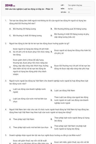 360 câu trắc nghiệm Luật lao động có đáp án - Phần 13