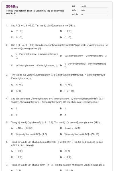 15 câu Trắc nghiệm Toán 10 Cánh Diều Toạ độ của vectơ có đáp án