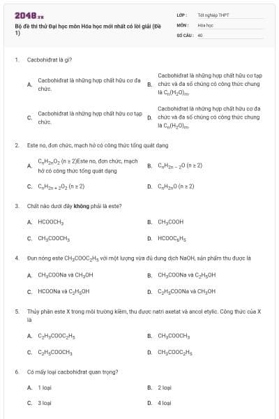 Bộ đề thi thử Đại học môn Hóa học mới nhất có lời giải (Đề 1)