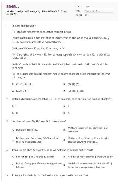 Đề kiểm tra định kì Khoa học tự nhiên 9 Chủ đề 7 có đáp án (Đề 52)
