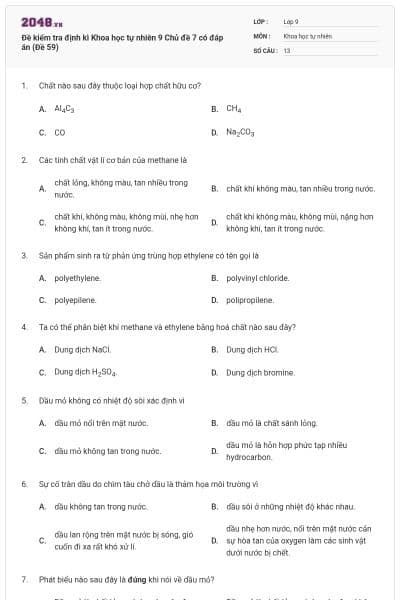 Đề kiểm tra định kì Khoa học tự nhiên 9 Chủ đề 7 có đáp án (Đề 59)