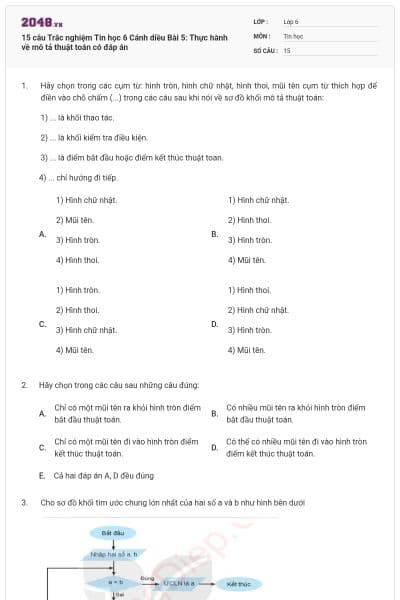 15 câu Trắc nghiệm Tin học 6 Cánh diều Bài 5: Thực hành về mô tả thuật toán có đáp án