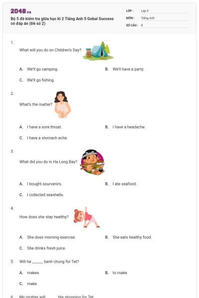 Bộ 5 đề kiểm tra giữa học kì 2 Tiếng Anh 5 Gobal Success có đáp án (Đề số 2)