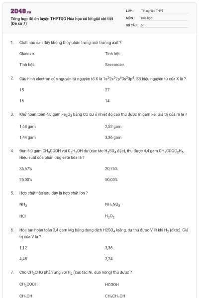 Tổng hợp đề ôn luyện THPTQG Hóa học có lời giải chi tiết (Đề số 7)
