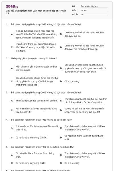 320 câu trắc nghiệm môn Luật hiến pháp có đáp án - Phần 13