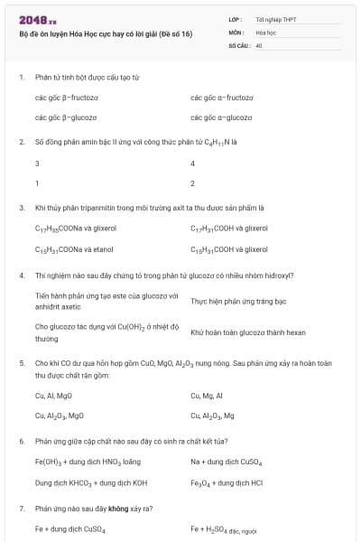 Bộ đề ôn luyện Hóa Học cực hay có lời giải (Đề số 16)