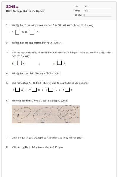 Bài 1: Tập hợp. Phần tử của tập hợp