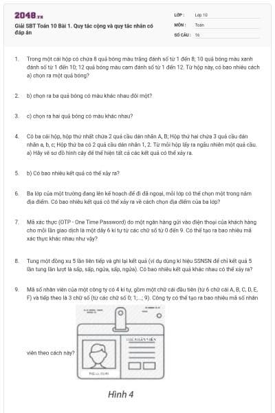Giải SBT Toán 10 Bài 1. Quy tắc cộng và quy tắc nhân có đáp án