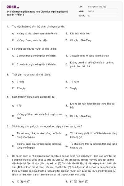 140 câu trắc nghiệm tổng hợp Giáo dục nghề nghiệp có đáp án - Phần 6