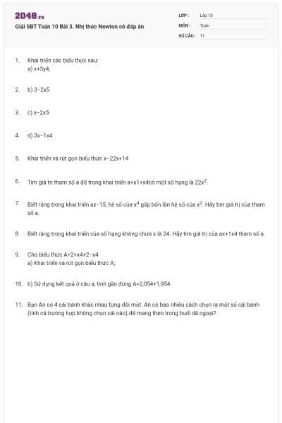 Giải SBT Toán 10 Bài 3. Nhị thức Newton có đáp án