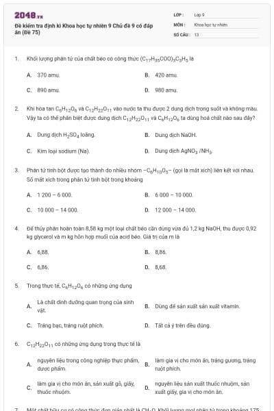 Đề kiểm tra định kì Khoa học tự nhiên 9 Chủ đề 9 có đáp án (Đề 75)