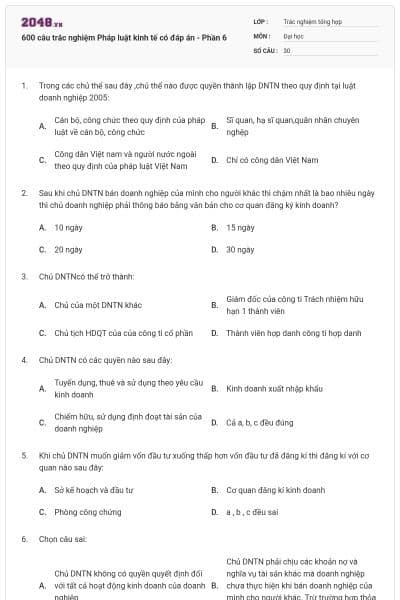 600 câu trắc nghiệm Pháp luật kinh tế có đáp án - Phần 6