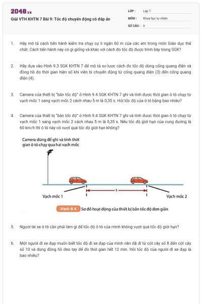Giải VTH KHTN 7 Bài 9: Tốc độ chuyển động có đáp án
