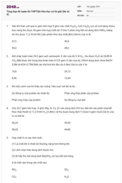 Tổng hợp đề luyện thi THPTQG Hóa Học có lời giải (Đề số 6)