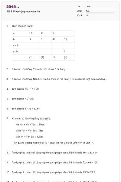 Bài 5: Phép cộng và phép nhân