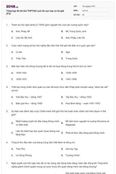 Tổng hợp đề thi thử THPTQG Lịch Sử cực hay có lời giải (P3)