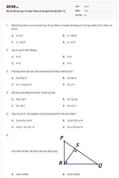 Bộ 30 đề thi vào 10 môn Toán có lời giải chi tiết (Đề 17)