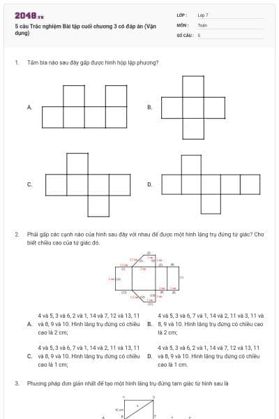 5 câu Trắc nghiệm Bài tập cuối chương 3 có đáp án (Vận dụng)