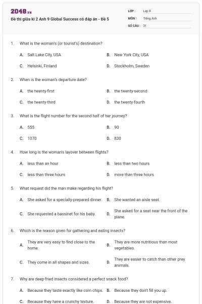 Đề thi giữa kì 2 Anh 9 Global Success có đáp án - Đề 5