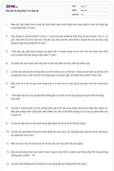 Bài tập Ôn tập phần 3 có đáp án