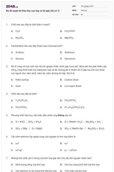 Bộ đề luyện thi Hóa Học cực hay có lời giải (đề số 7)