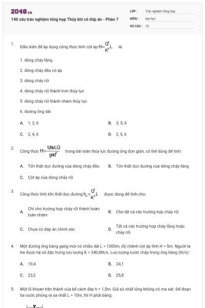 140 câu trắc nghiệm tổng hợp Thủy khí có đáp án - Phần 7