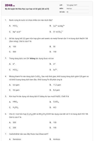 Bộ đề luyện thi Hóa Học cực hay có lời giải (đề số 8)