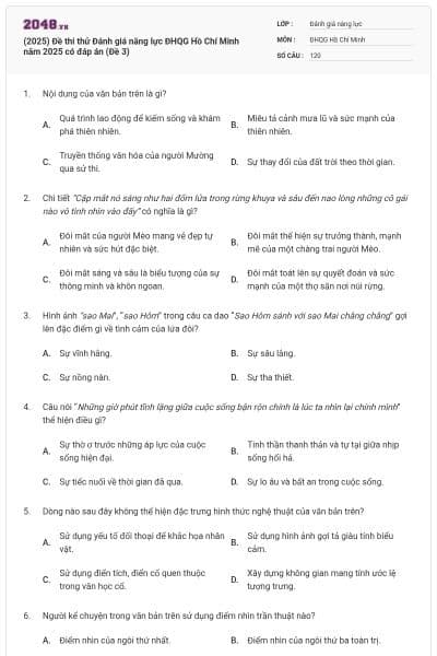 (2025) Đề thi thử Đánh giá năng lực ĐHQG Hồ Chí Minh năm 2025 có đáp án (Đề 3)