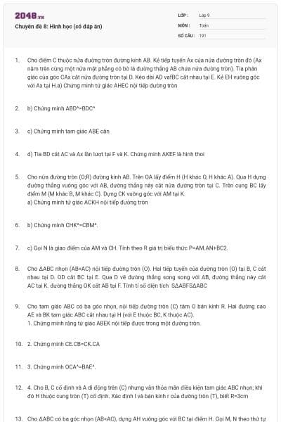 Chuyên đề 8: Hình học (có đáp án)