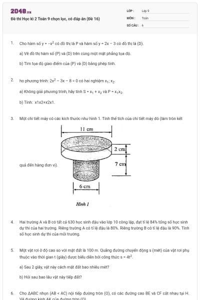 Đề thi Học kì 2 Toán 9 chọn lọc, có đáp án (Đề 16)