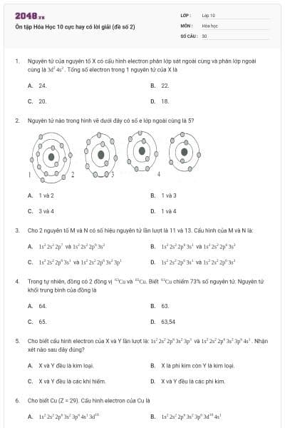 Ôn tập Hóa Học 10 cực hay có lời giải (đề số 2)