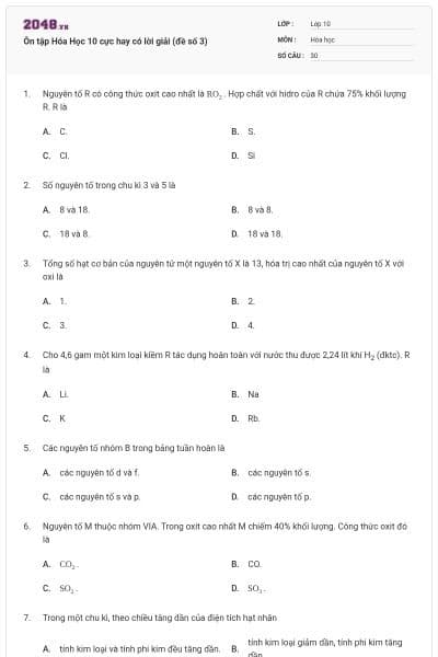 Ôn tập Hóa Học 10 cực hay có lời giải (đề số 3)