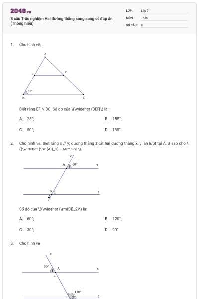 8 câu Trắc nghiệm Hai đường thẳng song song có đáp án (Thông hiểu)