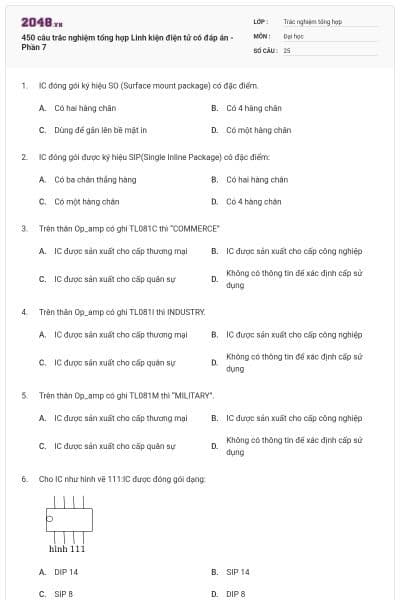 450 câu trắc nghiệm tổng hợp Linh kiện điện tử có đáp án - Phần 7