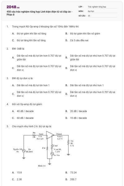 450 câu trắc nghiệm tổng hợp Linh kiện điện tử có đáp án - Phần 8