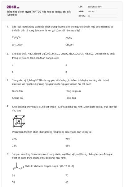Tổng hợp đề ôn luyện THPTQG Hóa học có lời giải chi tiết (Đề số 8)