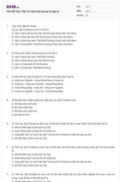 Giải SBT Địa 7 Bài 18. Châu đại dương có đáp án