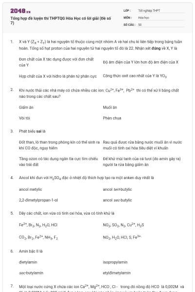 Tổng hợp đề luyện thi THPTQG Hóa Học có lời giải (Đề số 7)