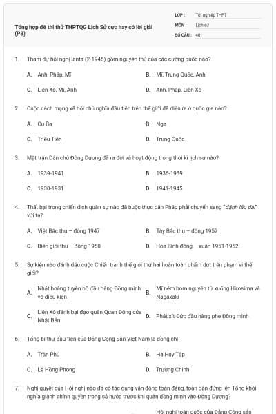 Tổng hợp đề thi thử THPTQG Lịch Sử cực hay có lời giải (P3)