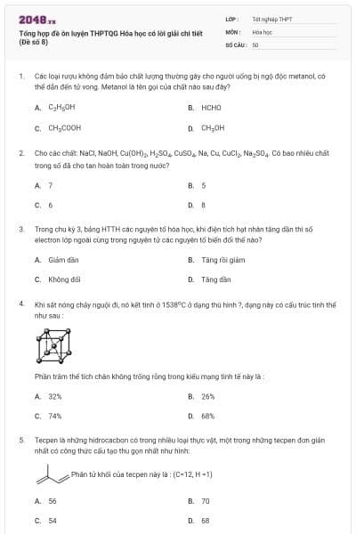 Tổng hợp đề ôn luyện THPTQG Hóa học có lời giải chi tiết (Đề số 8)
