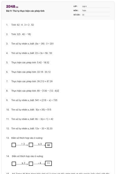 Bài 9: Thứ tự thực hiện các phép tính