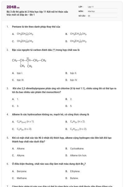Bộ 3 đề thi giữa kì 2 Hóa học lớp 11 Kết nối tri thức cấu trúc mới có đáp án - Đề 1