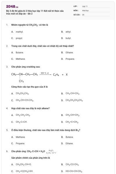 Bộ 3 đề thi giữa kì 2 Hóa học lớp 11 Kết nối tri thức cấu trúc mới có đáp án - Đề 2