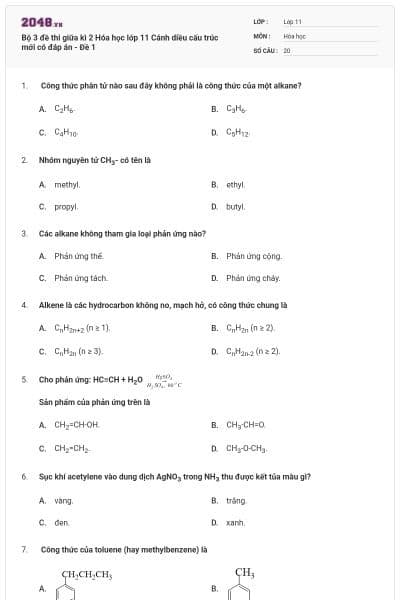 Bộ 3 đề thi giữa kì 2 Hóa học lớp 11 Cánh diều cấu trúc mới có đáp án - Đề 1