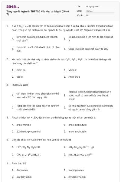 Tổng hợp đề luyện thi THPTQG Hóa Học có lời giải (Đề số 7)