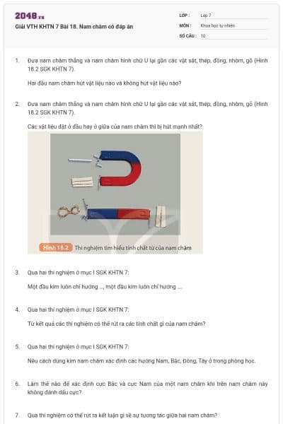 Giải VTH KHTN 7 Bài 18. Nam châm có đáp án