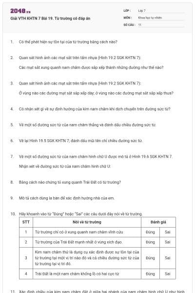 Giải VTH KHTN 7 Bài 19. Từ trường có đáp án