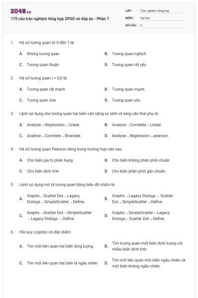 175 câu trắc nghiệm tổng hợp SPSS có đáp án - Phần 7