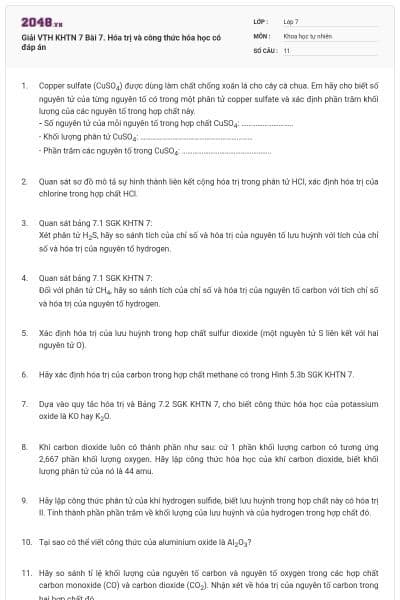 Giải VTH KHTN 7 Bài 7. Hóa trị và công thức hóa học có đáp án